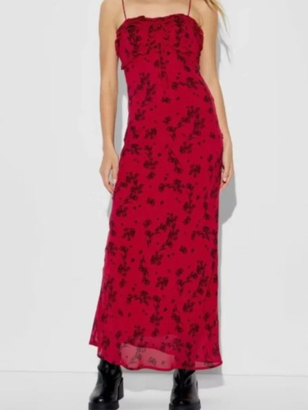 Wild Fable Women's Sleeveless Maxi Red Floral Waist Dress